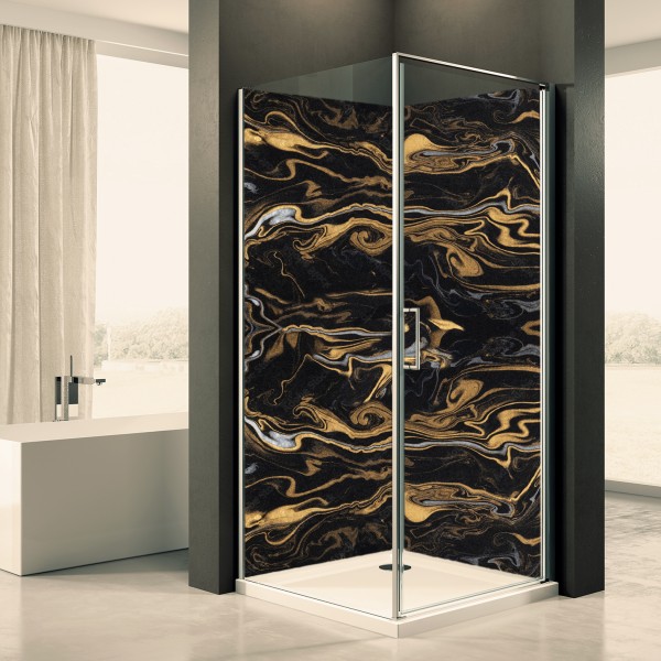 Duschrückwand Marmor schwarz gold Motiv 0177