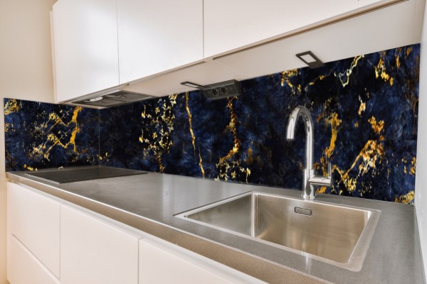 Küchenrückwand dunkelblau-gold Motiv 0333