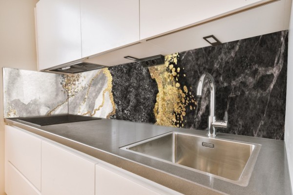 Küchenrückwand Marmor schwarz-gold-weiß Motiv 0178