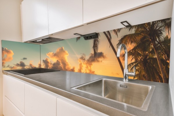 Küchenrückwand Palme Sonnenuntergang Motiv 0153