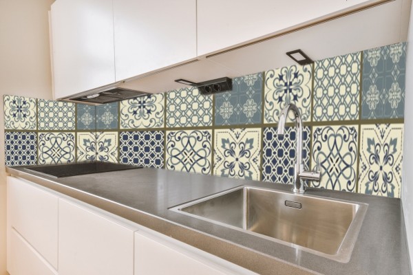 Küchenrückwand Mosaik Fliesen blau Motiv 0258